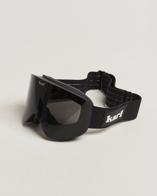 Black ski goggles with black lens side view